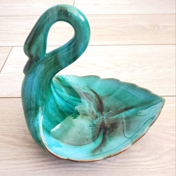 Rare 70s Blue Mountain Pottery Canada Retro Flow Glaze Beautiful Swan Dish - Picture 2 of 8
